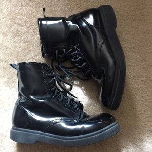 Shiny Black Combat Boots